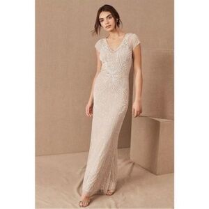 BHLDN Sanders Nude Beaded Sequins Gown Bride Reception MOB Elegant Formal Tan 6
